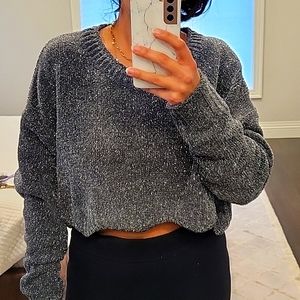 WOMEN'S BRAND NEW ZARA KNIT SPARKLY SHIMMERY CROPPED SWEATER SIZE MED